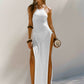 Strappy Halterneck Long Dress With Double Side Slits