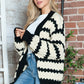 Striped Contrast Open Front Long Sleeve Cardigan