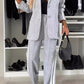 Full Size Contrast Lapel Collar Top and Pants Set