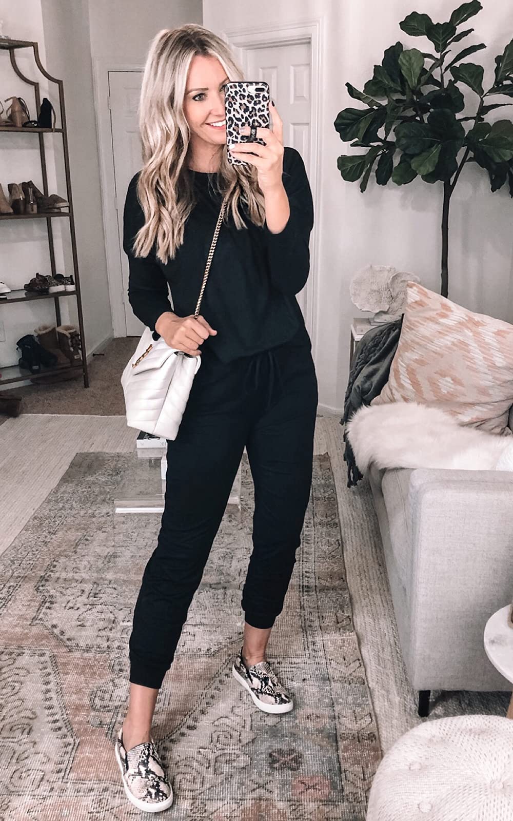 PRETTYGARDEN Women's 2023 Fall Two Piece Outfit Long Sleeve Crewneck Pullover Tops And Long Pants Tracksuit (Black,X-Large)