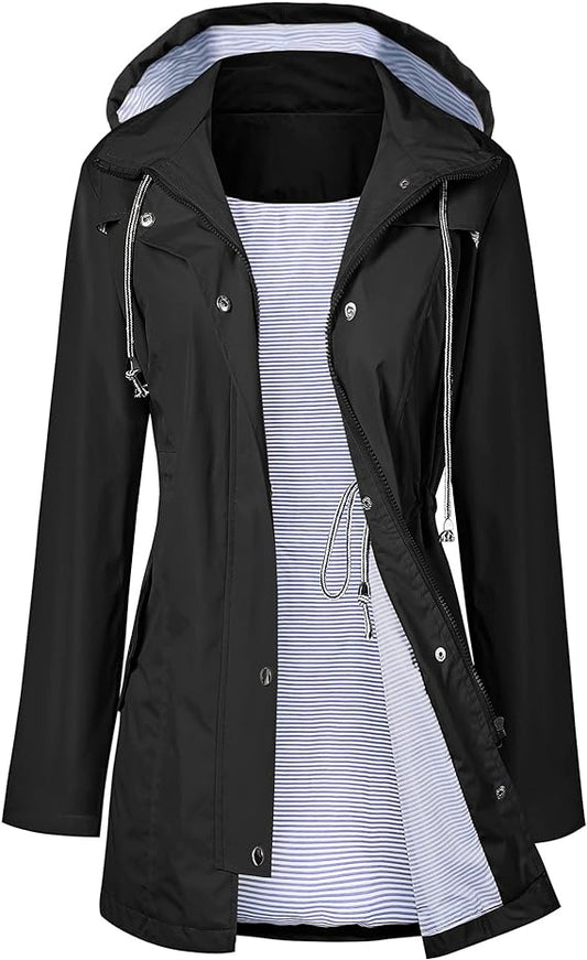 LOMON Raincoat Women Waterproof Long Hooded Trench Coats