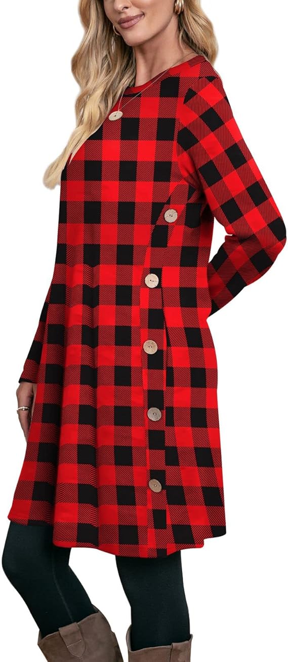 OFEEFAN Womens Long Sleeve Tunic Dress