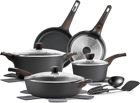 SENSARTE 14 Pcs Nonstick Cookware Sets, Pots and Pans Set with Glass Lids