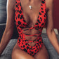 Leopard-print Openwork One-piece Swimsuit