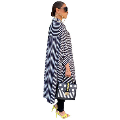 Hot Recommended Striped Shirt Loose Long Thin Jacket Multi-color Choice Tops