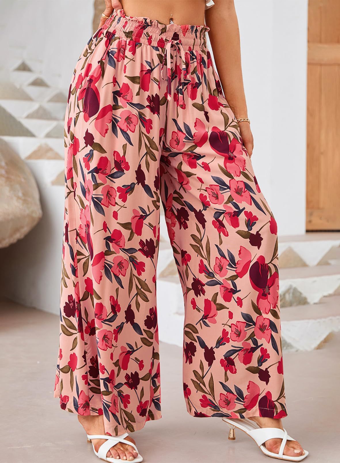 Flowers Printed Wide-leg Trousers Summer Casual Straight Pants