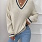 Winter Women's Clothes Cable Knit V Neck Sweaters Casual Long Sleeve Striped Pullover Sweater Trendy Loose Preppy Jumper Top