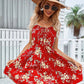 Floral Print Suspender Dress With Elastic Waist Design Fashion Summer Short Dresses Womens Clothing