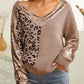 Leopard Sequin V-Neck Long Sleeve Sweater