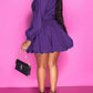 Notched Button Up Balloon Sleeves Dress