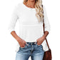 Women's Waffle Fashion Back Hollow Round Neck Long Sleeve Top