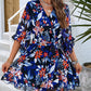 Summer Floral Print Short Sleeves Dress Lace Up