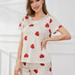 Heart Round Neck Top and Shorts Lounge Set