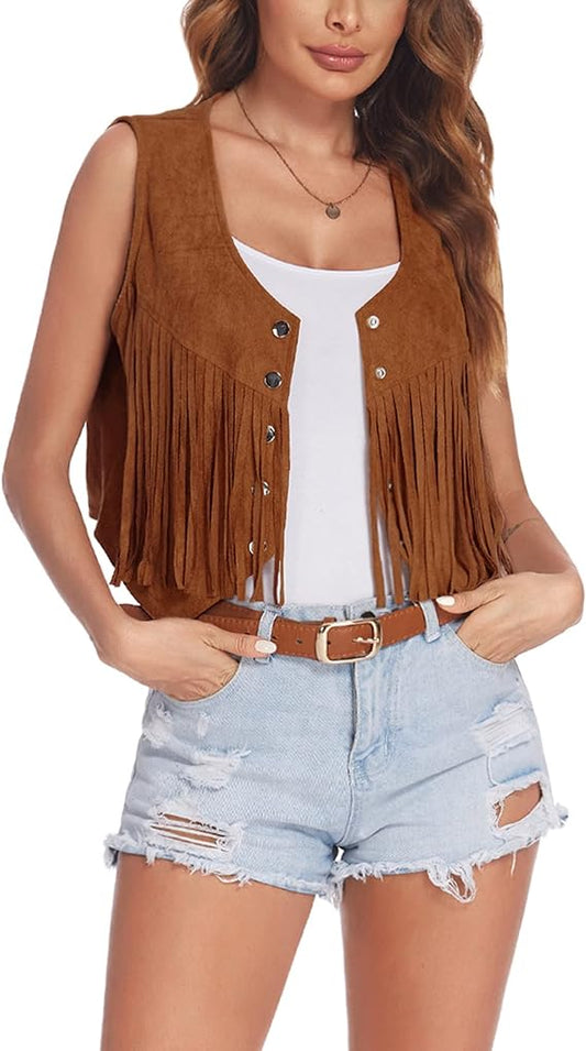 HOTOUCH Fringe Vest Women Faux Suede