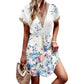 Printed Short Sleeve Lace V-neck Tight Waist Dress