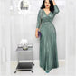 Women's Clothing Fashion Long Sleeve Bronzing Pleated Puffy Dress With Belt