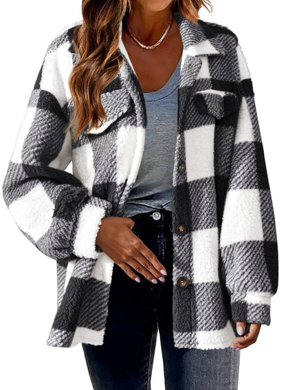 Turndown Collar Plaid Jacket With Pockets