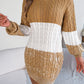 Cable-Knit Round Neck Color Block Sweater Dress