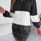 Cable-Knit Round Neck Color Block Sweater Dress