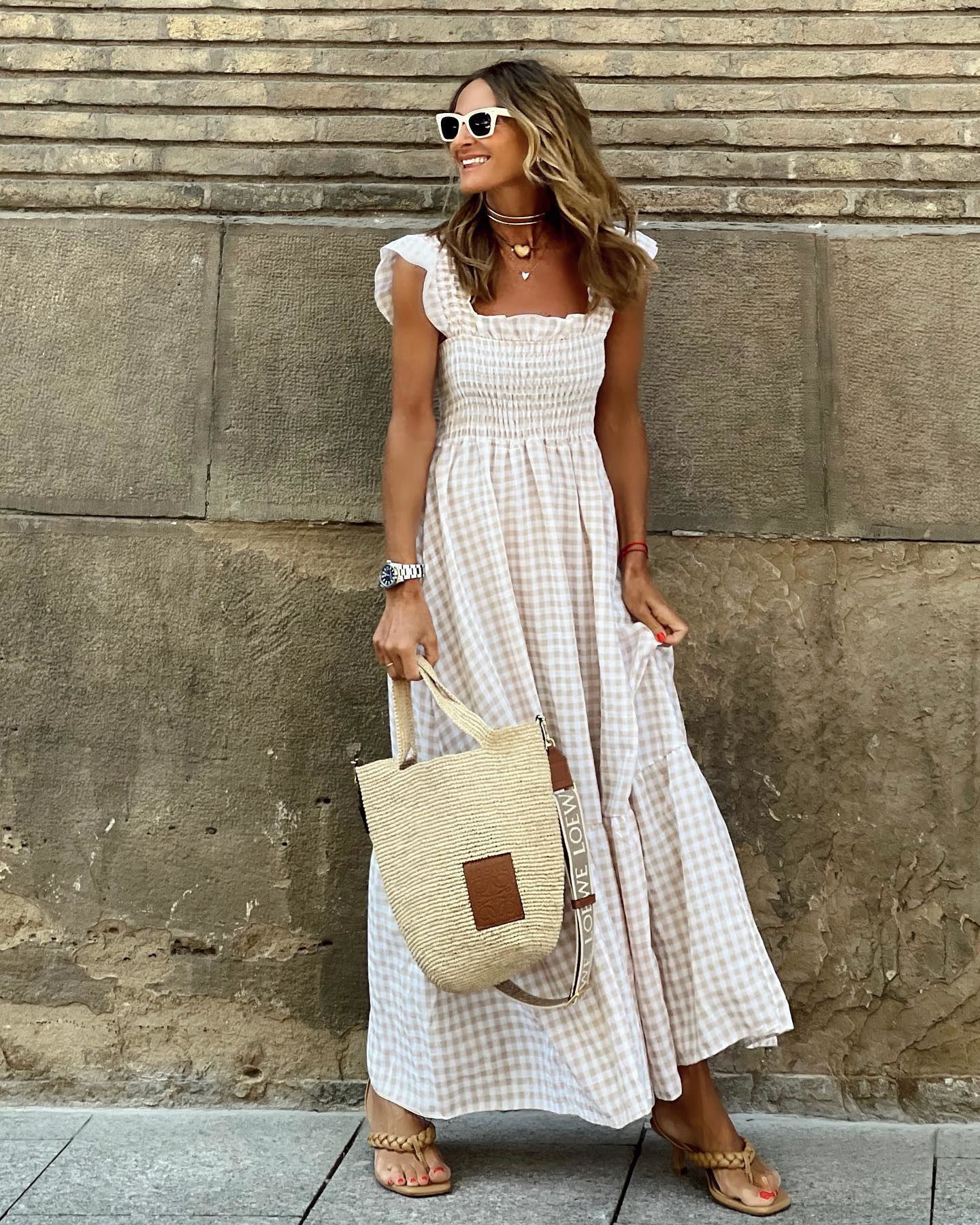 Summer Plaid Print Pleated Ruffle Dress