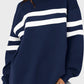 Lovelet Striped Round Neck Dropped Shoulder Sweatshirt