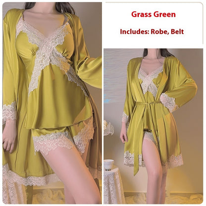 Simple Comfortable Top Shorts Outerwear Gown Three-piece Homewear Suit