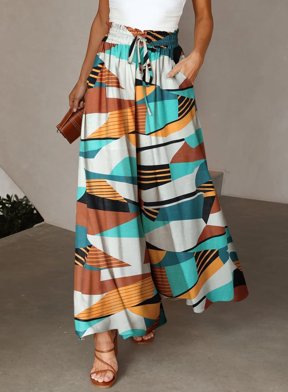 Flowers Printed Wide-leg Trousers Summer Casual Straight Pants