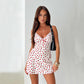 V-neck Suspender Dress Rose Flowers Print Bow-knot Skirt