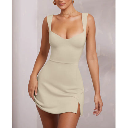 Sexy Sling Backless Dress Women Solid Color Spaghetti Strap Hip Wrap Short Dress