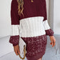 Cable-Knit Round Neck Color Block Sweater Dress