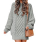 Women's Round Neck Long Sleeve Twisted Knitted Mid-length Dress Sweater