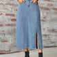 Slit High Waist Denim Skirt with Pockets