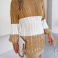 Cable-Knit Round Neck Color Block Sweater Dress