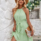 Solid Color Halterneck Dress Summer Casual Lace Tie Waist Womens Clothing New Fashion Vacation Beach Dresses