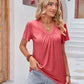 Solid Color Pleating V-neck Ruffled Sleeve Loose Top