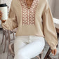 Perfee Printed Notched Long Sleeve Blouse