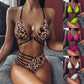 Two-piece Halter Neck Bikini Leopard Print Cutout Strap Swimsuit