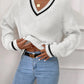 Winter Women's Clothes Cable Knit V Neck Sweaters Casual Long Sleeve Striped Pullover Sweater Trendy Loose Preppy Jumper Top