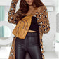 Full Size Leopard Open Front Long Sleeve Cardigan