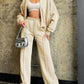 Baseball Collar Zip Up Top and Drawstring Pants Set