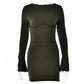 Sexy Spice Dress Fashion Temperament Round Neck Long Sleeve Waist Pack Hip Dress