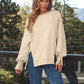 Slit Round Neck Long Sleeve Sweatshirt