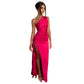 One-shoulder Pleated Split Sexy Satin Dress Elegant Slim-fit Solid Color