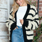 Striped Contrast Open Front Long Sleeve Cardigan