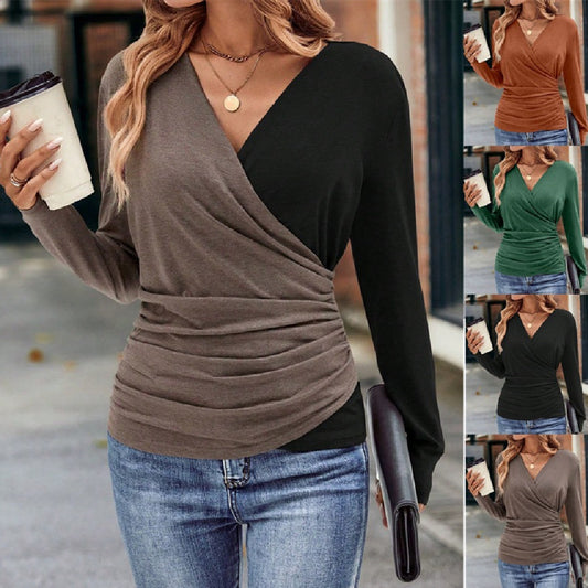 Ladies New Slim Waist Pleated Collar Top