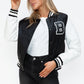 Love Me Now PU Leather Contrast Snap Down Bomber Jacket