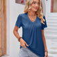 Solid Color Pleating V-neck Ruffled Sleeve Loose Top