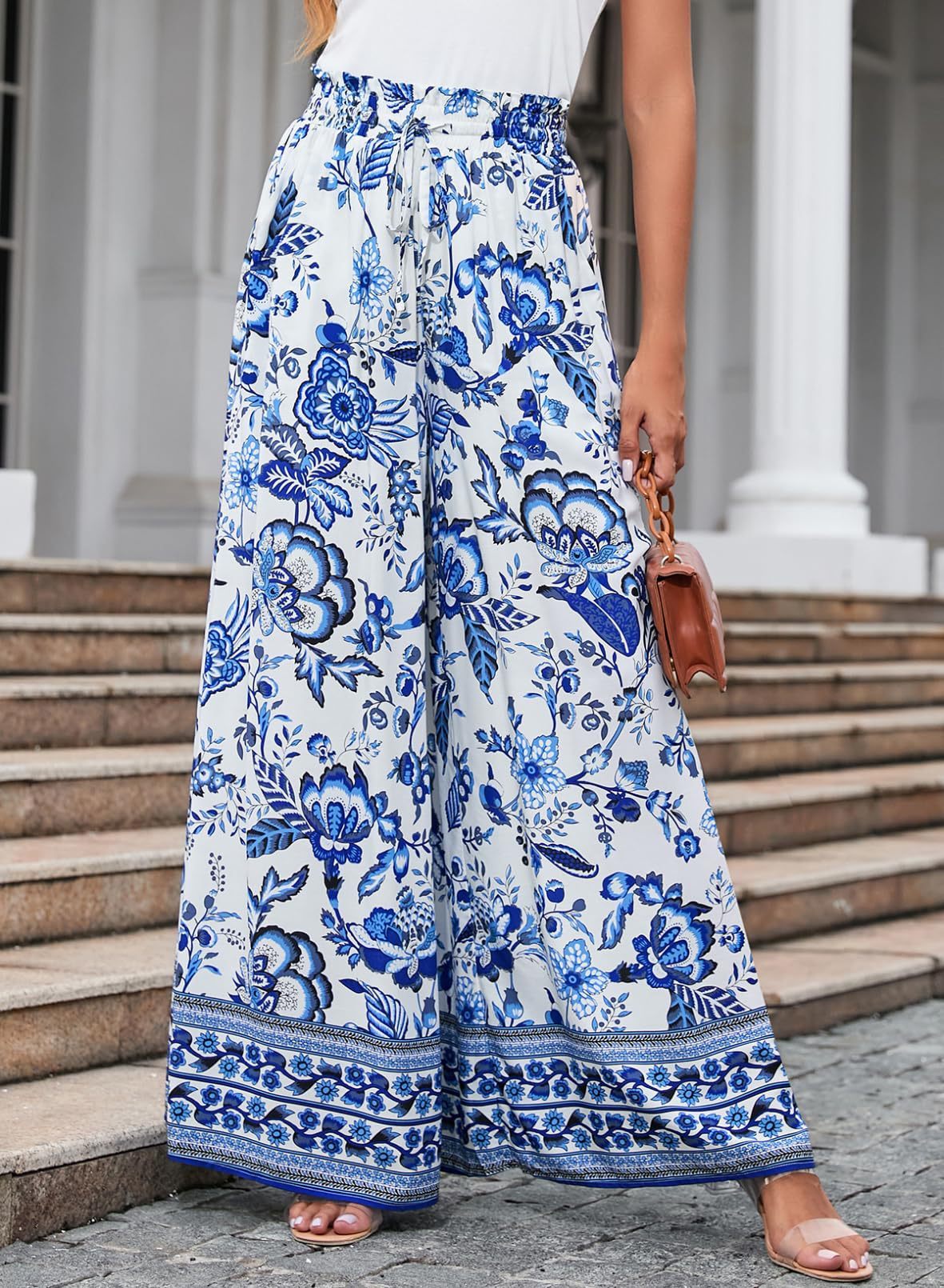 Flowers Printed Wide-leg Trousers Summer Casual Straight Pants