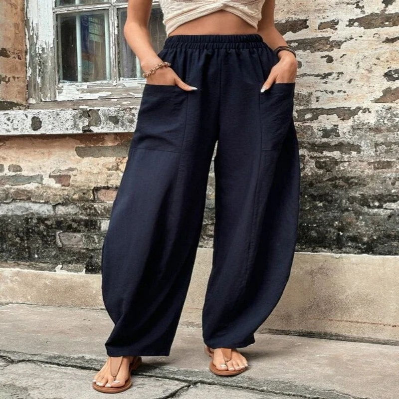 Women's Pants Solid Color Casual Elastic Pants With Pockets