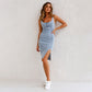 New U-neck Suspender Denim Dress